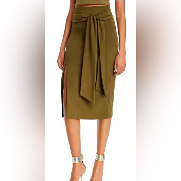NWT Alice&olivia sz 8 green midi skirt with slit and tie - Picture 2 of 7